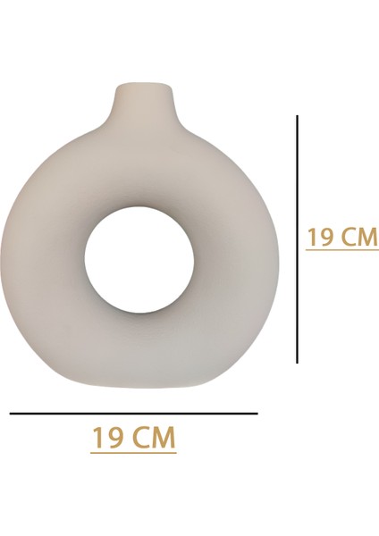 Mat Krem Halka Küçük Seramik Vazo 19X19 cm | Bohem & Minimal Dekoratif Obje