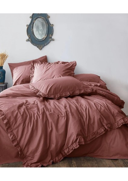 Fırfırlı Nevresım Takımı Kiremit