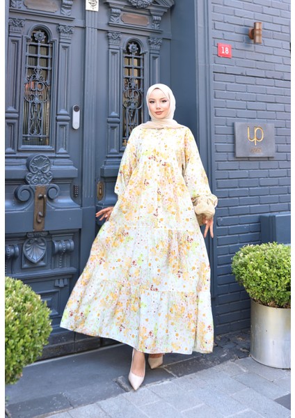 Kadın Rahat Kalıp Düğmeli Desenli Modal Elbise