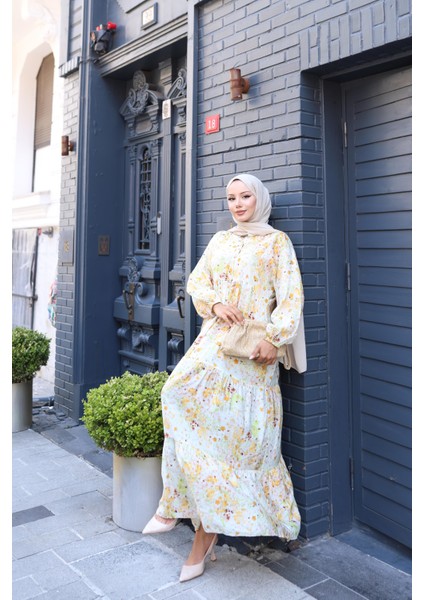 Kadın Rahat Kalıp Düğmeli Desenli Modal Elbise modelleri