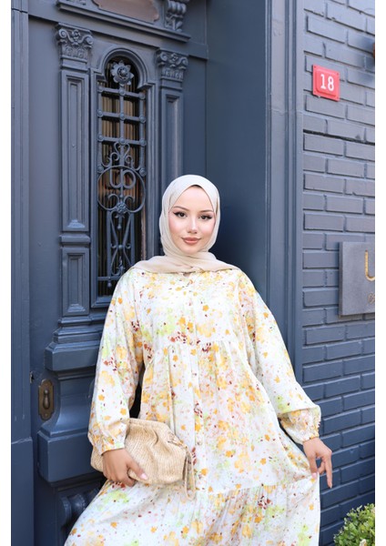 Kadın Rahat Kalıp Düğmeli Desenli Modal Elbise fırsatları