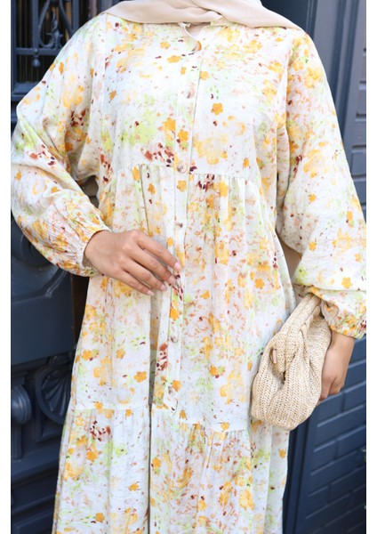 Kadın Rahat Kalıp Düğmeli Desenli Modal Elbise indirimleri