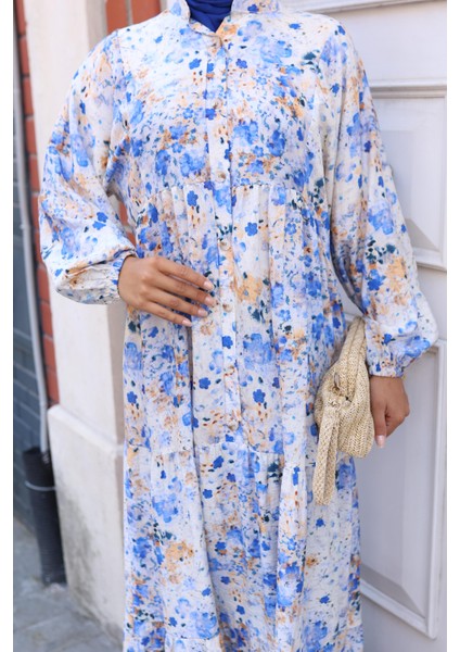 Kadın Rahat Kalıp Düğmeli Desenli Modal Elbise indirimleri