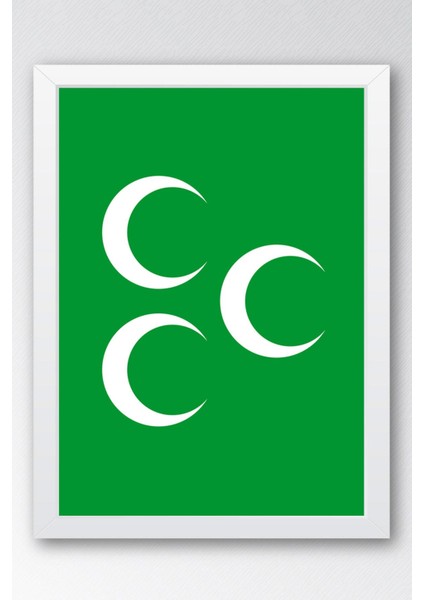 Yeşil Üç Hilal Osmanlı Sancağı Çerçeveli Tablo