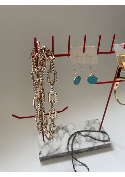 Kırmızı Beyaz Takı Düzenleyici Standı, Şık ve Kullanışlı Dekorasyon Aksesuarı