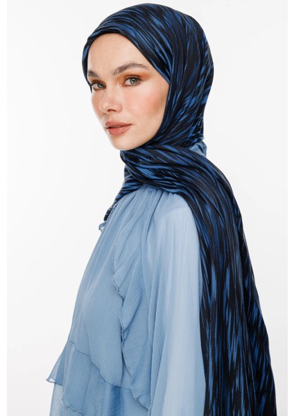 Selis Desen Çift Taraflı Şal Siyah-Indigo