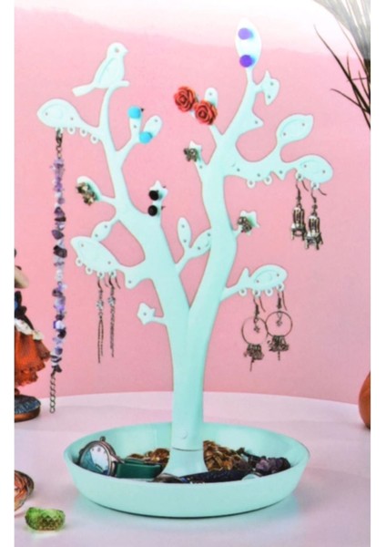 Turkuaz Kuşlu Takı ve Aksesuar Organizeri, Kolye, Yüzük, Küpe Düzeni