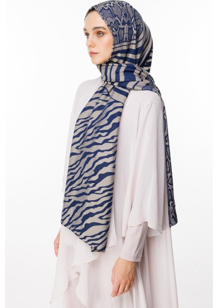 Riad Desen Çift Taraflı Şal Lacivert-Bej fiyatları