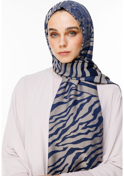 Riad Desen Çift Taraflı Şal Lacivert-Bej modelleri