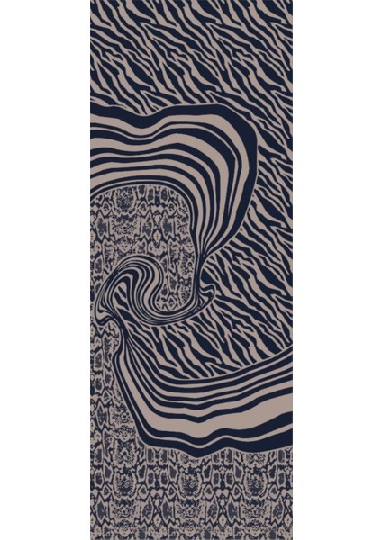 Riad Desen Çift Taraflı Şal Lacivert-Bej