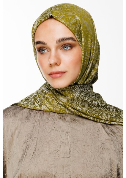 Velora Desen Çift Taraflı Şal Yağ Yeşili-Ekru