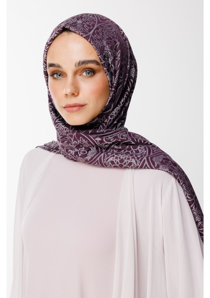 Morocco Desen Çift Taraflı Şal Mor-Gri