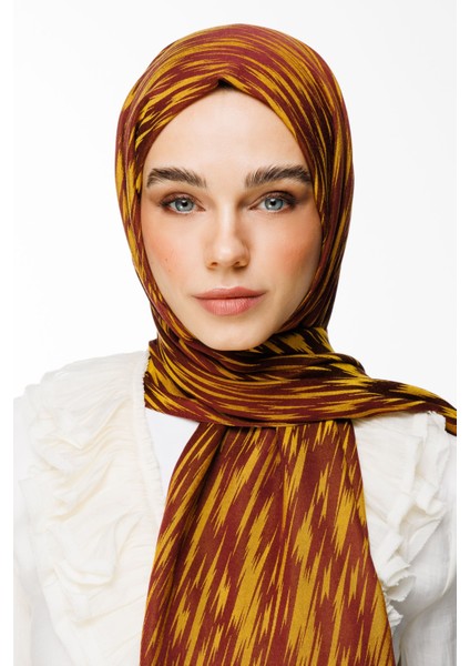 Selis Desen Çift Taraflı Şal Mürdüm-Sarı