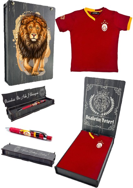 Orijinal Lisanslı 5 Yıldızlı Kırmızı Basic Çocuk T-Shirt + Uçlu Kalem Set Hediyelik Ahşap Kutulu