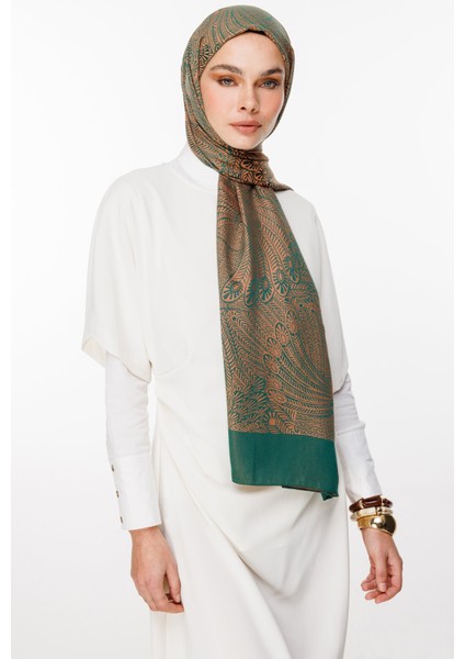 Mayra Desen Çift Taraflı Şal Zümrüt-Kayısı