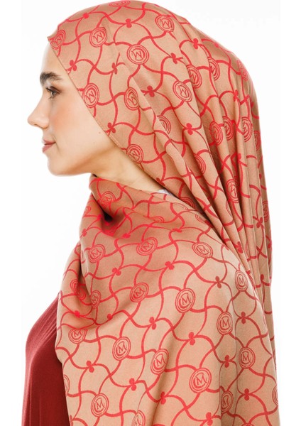 Marrakech Desen Çift Taraflı Şal Vizon-Kırmızı fiyatları