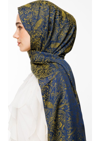 Velora Desen Çift Taraflı Şal Lacivert-Yağ Yeşili