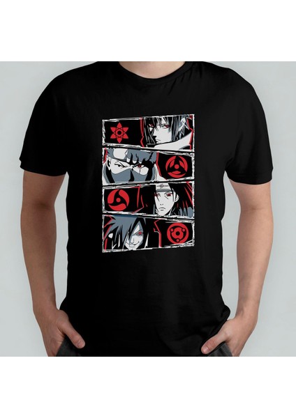 Naruto Sharingans %100 Pamuklu Bisiklet Yaka T-Shirt Model - 2