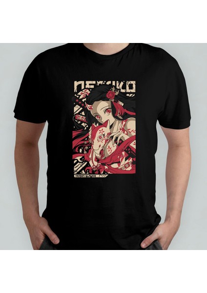 Demon Slayer Kimetsu No Yaiba Nezuko %100 Pamuklu Bisiklet Yaka T-Shirt Model - 3