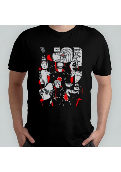 Naruto Sharingans %100 Pamuklu Bisiklet Yaka T-Shirt Model - 1