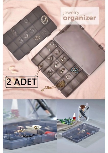 Füme 2'li 18 Bölmeli Takı ve Dikiş Kutusu Organizer Düzenleyici fiyatları