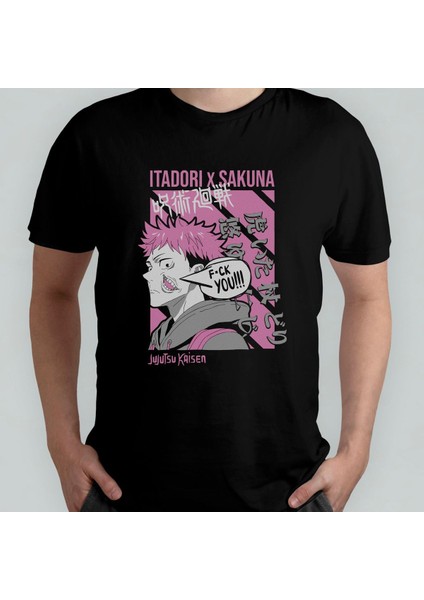 Jujutsu Kaisen Itadori Vs Sakuna %100 Pamuklu Bisiklet Yaka T-Shirt Model - 1