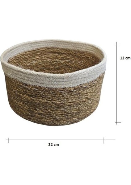 Bej Organize Sepet L Boy, Naturel Yuvarlak Tasarım, Şık ve Fonksiyonel Dekoratif Sepet