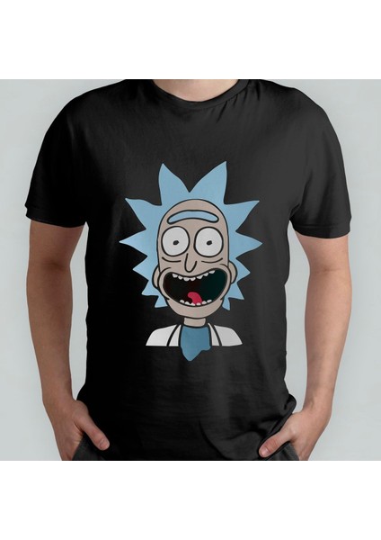Rick And Morty - Rick Yüz - Model 1 %100 Pamuklu Bisiklet Yaka T-Shirt