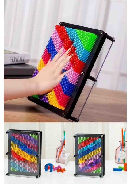 Pinart 3D Baskı Oyuncağı Renkli Dekoratif Masaj Strés Giderici Iğneli Sanat Tablası Eğlenceli Hediyelik Kutu Özel Seri