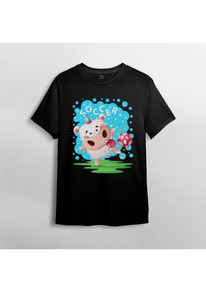 Sevimli Futbolcu Inek Unisex %100 Pamuklu Bisiklet Yaka T-Shirt fiyatları