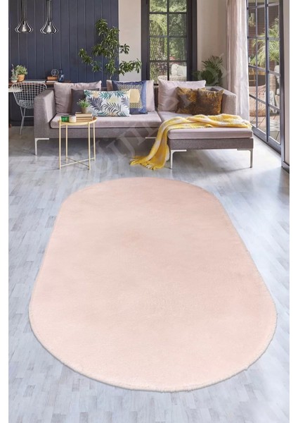 Peluş Halı Pembe Cool Yıkanabilir Oval Post Kesme Yolluk Kilim Salon Halısı Modelleri