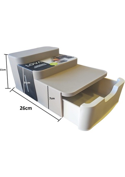Krem Renk Çok Amaçlı Çekmeceli ve Basamaklı Organizer (26X11CM)