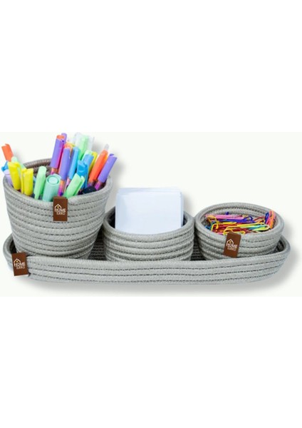 Şık 4'lü Makyaj ve Takı Düzenleyici Set, Estetik Hasır Tasarım, Ofis ve Seyahat Uyumlu