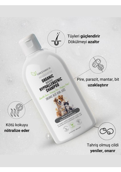 Hipoalerjenik Şampuan 200 ml | Tüy Dökülme | Parazit Pire Mantar Uzaklaştırıcı | Kedi Köpek fiyatları