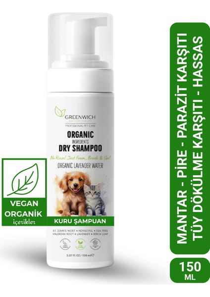 Kuru Şampuan 150 ml | Tüy Dökülme | Parazit Bit Pire Mantar Uzaklaştırıcı | Kedi Köpek