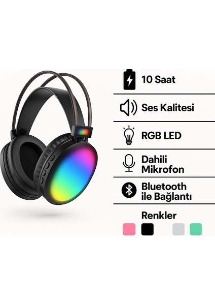 Rgb LED Işıklı Bluetooth 5.3 Oyuncu Kulaklığı – Mikro Sd, Dahili Mikrofon, Extra Bass fiyatları