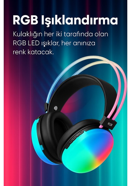 Rgb LED Işıklı Bluetooth 5.3 Oyuncu Kulaklığı – Mikro Sd, Dahili Mikrofon, Extra Bass modelleri