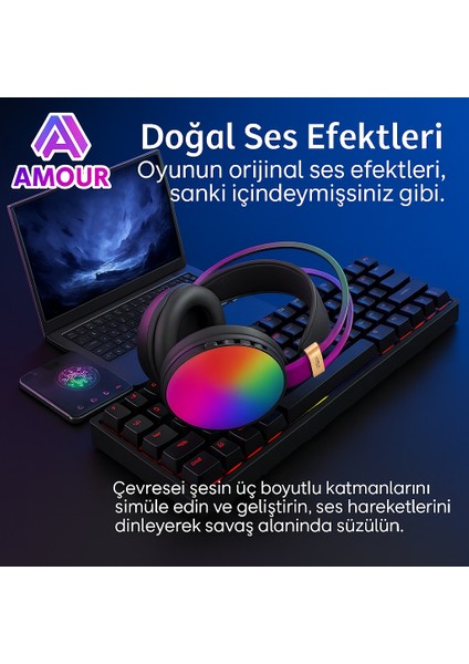 Rgb LED Işıklı Bluetooth 5.3 Oyuncu Kulaklığı – Mikro Sd, Dahili Mikrofon, Extra Bass fırsatları