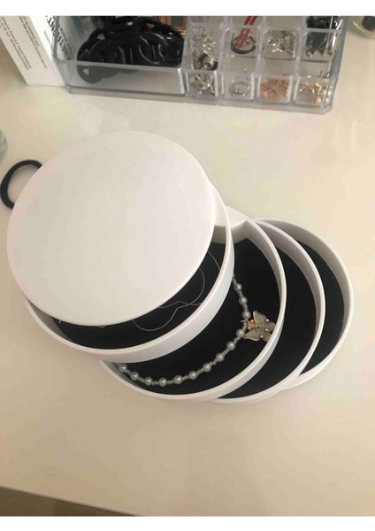 Dönebilen 4 Katlı Silindir Organizer, Takı ve Makyaj Kutusu, Beyaz fırsatları