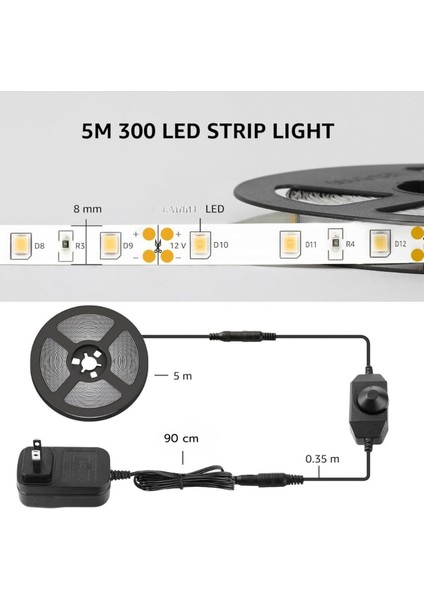 5 Metre Dimmer Anahtarlı Beyaz Işık Şerit LED Seti SB-6513
