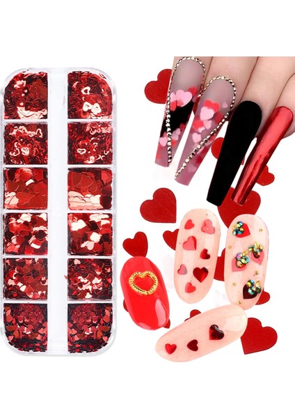 Kırmızı Tırnak Süsleme Folyo Pulları Kalp Dizayn Nail Art fiyatları