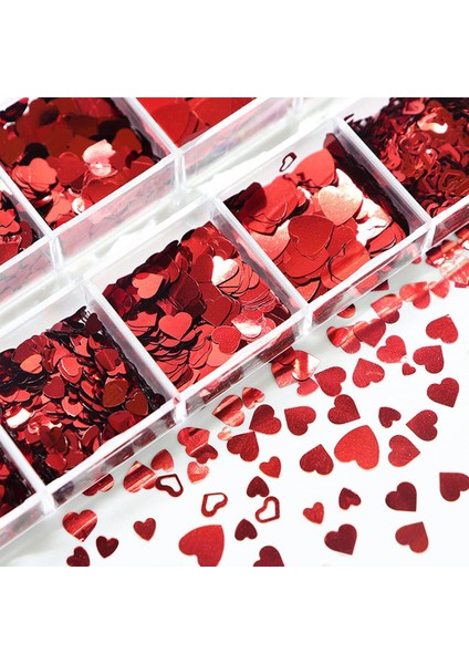 Kırmızı Tırnak Süsleme Folyo Pulları Kalp Dizayn Nail Art modelleri