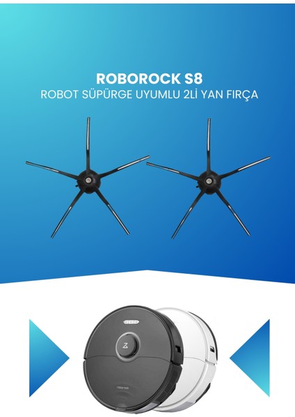Roborock S8 Robot Süpürge Uyumlu 2li Yan Fırça Siyah