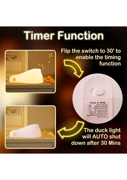 Sevimli Yatan Ördek Tasarımlı Gece Lambası, 3 Kademe Sıcak Işık, Göz Koruma, LED modelleri