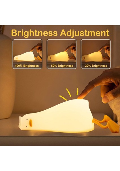 Sevimli Yatan Ördek Tasarımlı Gece Lambası, 3 Kademe Sıcak Işık, Göz Koruma, LED fırsatları