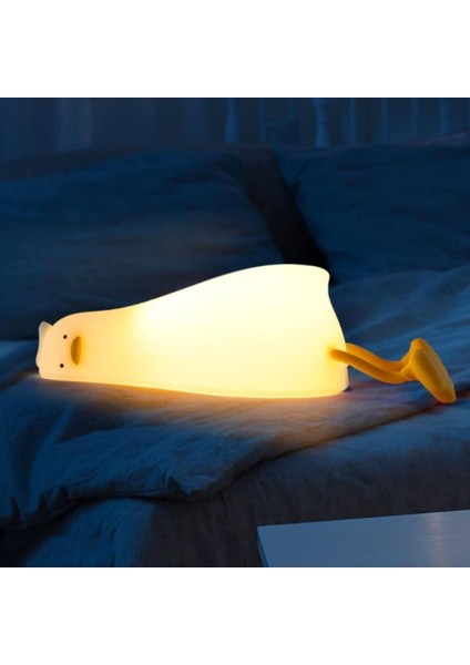 Sevimli Yatan Ördek Tasarımlı Gece Lambası, 3 Kademe Sıcak Işık, Göz Koruma, LED