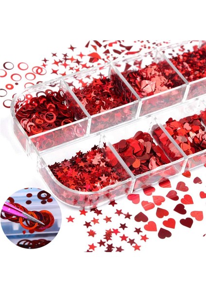 Parlak Kırmızı Tırnak Süsleme Folyo Pulları Karışık Dizayn Kelebek Kalp Harfler Yıldızlar Nail Art fiyatları