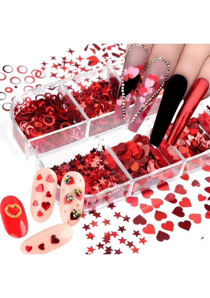 Parlak Kırmızı Tırnak Süsleme Folyo Pulları Karışık Dizayn Kelebek Kalp Harfler Yıldızlar Nail Art fırsatları