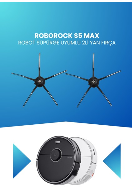 Roborock S5 Max Robot Süpürge Uyumlu 2li Yan Fırça Siyah