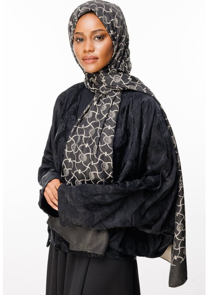 Marrakech Desen Çift Taraflı Şal Siyah-Bej